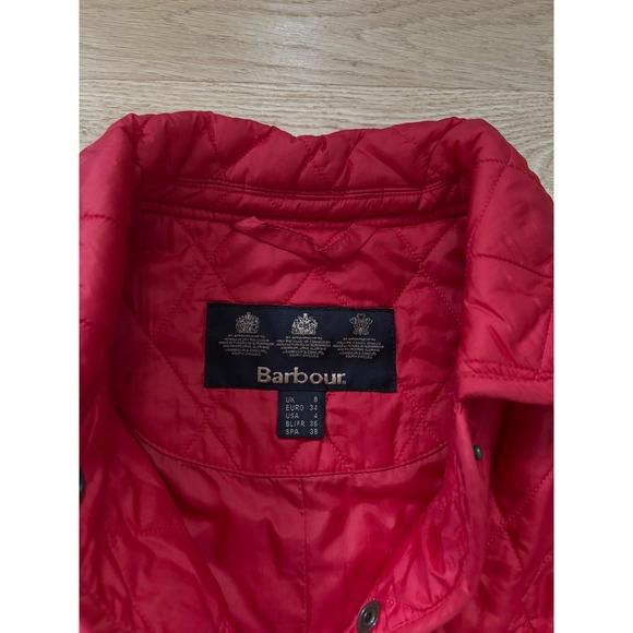Barbour Flyweight Cavalry Quilted Jacket Red Snap Button Zip Tailor Women US 4 - Picture 6 of 10